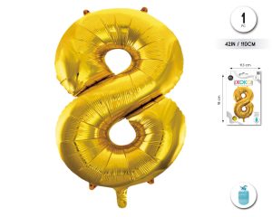 Globo Hinchable con Helio Dorado Numero 8 110 Cm