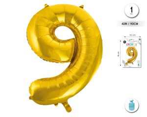 Globo Hinchable con Helio Dorado Numero 9 110 Cm