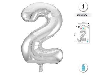 Globo Hinchable con Helio Plata Numero 2 110 Cm