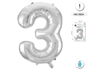 Globo Hinchable con Helio Plata Numero 3 110 Cm