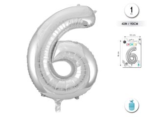 Globo Hinchable con Helio Plata Numero 6 110 Cm