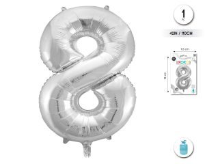Globo Hinchable con Helio Plata Numero 8 110 Cm