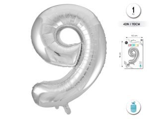 Globo Hinchable con Helio Plata Numero 9 110 Cm