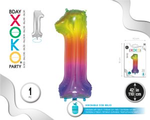Globo Hinchable con Helio Multicolor Numero 1 110 Cm