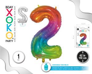 Globo Hinchable con Helio Multicolor Numero 2 110 Cm