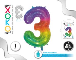Globo Hinchable con Helio Multicolor Numero 3 110 Cm