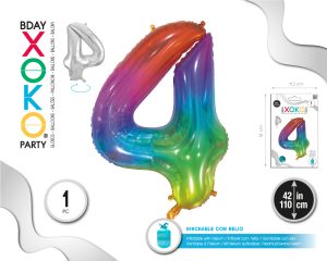 Globo Hinchable con Helio Multicolor Numero 4 110 Cm