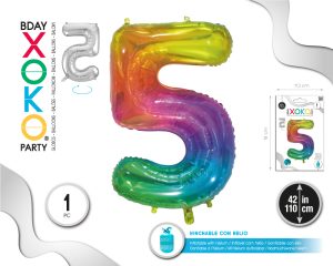 Globo Hinchable con Helio Multicolor Numero 5 110 Cm