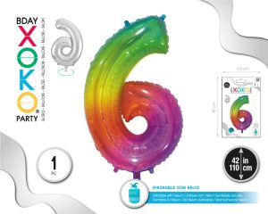 Globo Hinchable con Helio Multicolor Numero 6 110 Cm