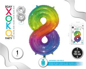 Globo Hinchable con Helio Multicolor Numero 8 110 Cm