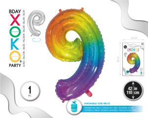 Globo Hinchable con Helio Multicolor Numero 9 110 Cm