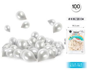 Globos 100 piezas Color Perla 20 Cm Blanco
