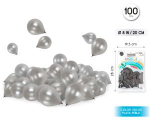 Globos 100 piezas Color Perla 20 Cm Plata