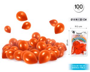 Globos 100 piezas Color Perla 20 Cm Naranja