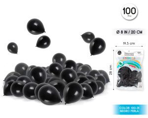 Globos 100 piezas Color Perla 20 Cm Negro