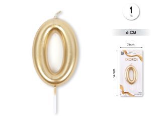 Vela clásica con número de 8,5 cm dorado Numero 0