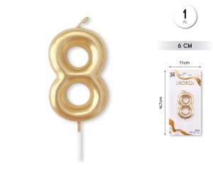 Vela clásica con número de 8,5 cm dorado Numero 8