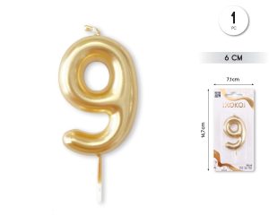 Vela clásica con número de 8,5 cm dorado Numero 9