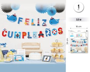 GUIRNALDA DE PAPEL FELIZ CUMPLEAÑOS 3,5 METROS