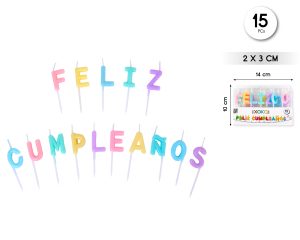 Velas Feliz Cumpleaños colores surtidos 15 piezas