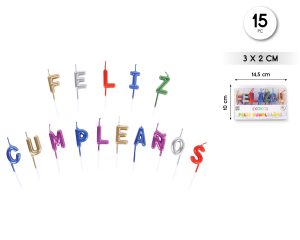 Velas Feliz Cumpleaños 15 piezas Multicolor