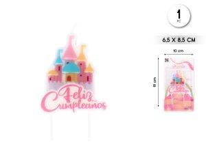 Vela Feliz cumpleaños castillo rosa
