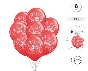 Set de globos Feliz Cumpleaños 8 piezas 40 Cm Helio