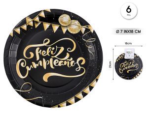 PLATOS DE PAPEL FELIZ CUMPLEAÑOS 6 PIEZAS 18 CM