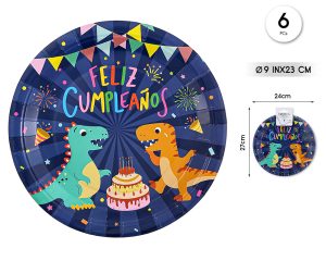 PLATOS DE PAPEL FELIZ CUMPLEAÑOS 6 PIEZAS 23 CM