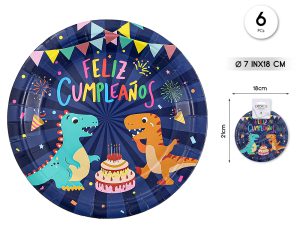 PLATOS DE PAPEL FELIZ CUMPLEAÑOS 6 PIEZAS 18 CM
