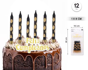 Vela dorada y negra 13 piezas Feliz Cumpleaños