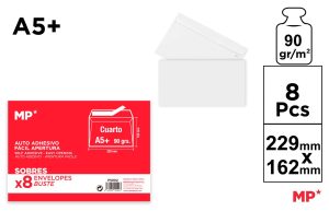 SOBRE BLANCO PARA ENVÍO 162 x 229 mm 8 UNIDADES