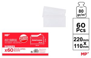SOBRE BLANCO PARA ENVÍO 110 x 220 mm 60 UNIDADES
