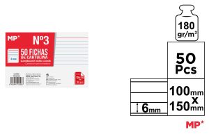 FICHAS CARTULINA RAYADAS  100 x 150 mm 50 UNIDADES