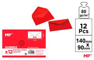 SOBRE COLOR ROJO 140 x 90 mm 12 UNIDADES