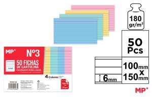 FICHAS CARTULINA RAYADAS 100 x 150 mm 50 unidades