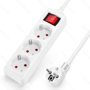 Regleta alemana de 3 vías con interruptor, 5 m, 3G, 1,5 mm² blanca