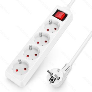 Regleta alemana de 4 vías con interruptor, 5 m, 3G, 1,5 mm² blanca