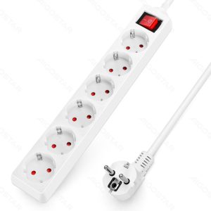 Regleta alemana de 6 vías con interruptor, 3 m, 3G, 1,5 mm² blanca