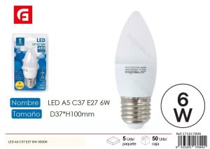 Bombilla LED C37 E27 6W 3000K