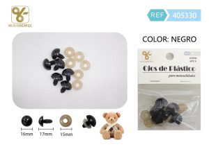OJOS DE PLASTICO PARA MANUALIDADES 16 MM 6 PIEZAS