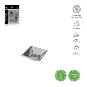 CUENCOS CUADRADOS 12 CM 4 UNIDADES PLATA