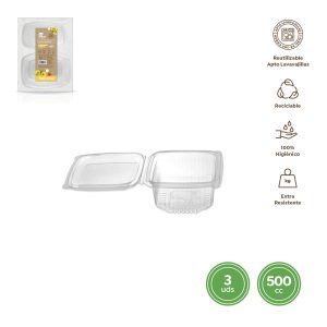 ENVASES RECTANGULARES 500 CC 3 UNIDAD