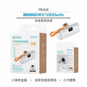 Mini batería externa de 5000 mAh de capacidad, conector Lightning, incluye cable de carga tipo C.