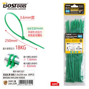 BRIDAS NYLON VERDE 3,6 X 250 MM