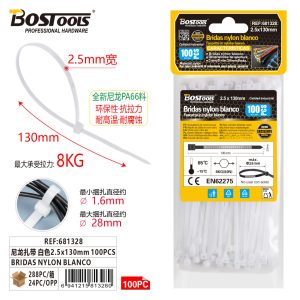BRIDAS NYLON BLANCO 2,5 X 130 MM 100 PIEZAS