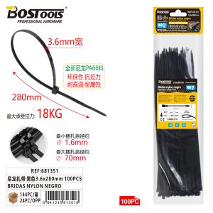 BRIDAS NYLON NEGRO 3,6 X 280 MM 100 PIEZAS