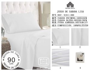 JUEGO DE SABANA LISA MEDIDA DE CAMA 90 CM