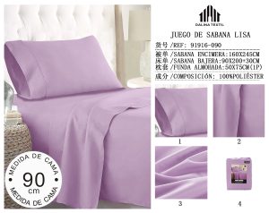 JUEGO DE SABANA LISA MEDIDA DE CAMA 90 CM