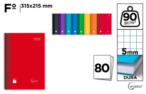 CUADERNO ESPIRAL Fº 80 HOJAS 90 g/m² 5X5